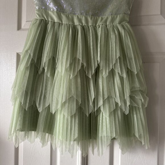 Disney Princess Tiana Girls Dress Sz 9/10 Green Tiered Sequins Fairycore Tulle - Picture 6 of 14